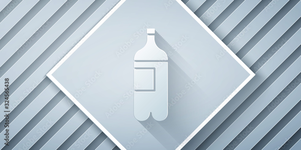 Paper cut Bottle of water icon isolated on grey background. Soda aqua drink sign. Paper art style. V