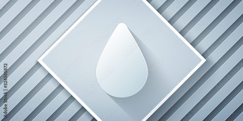 Paper cut Water drop icon isolated on grey background. Paper art style. Vector Illustration