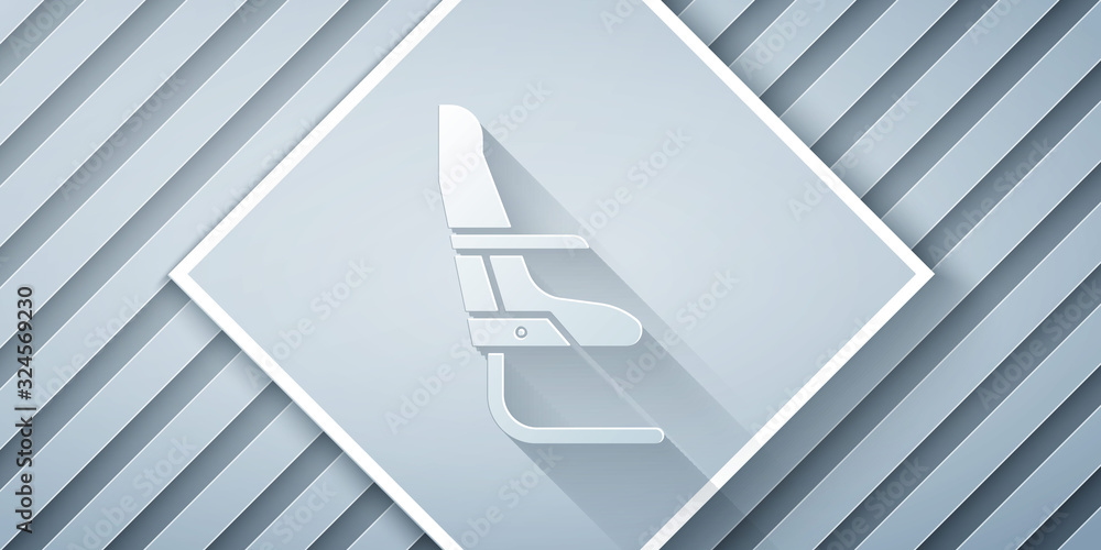 Paper cut Airplane seat icon isolated on grey background. Paper art style. Vector Illustration