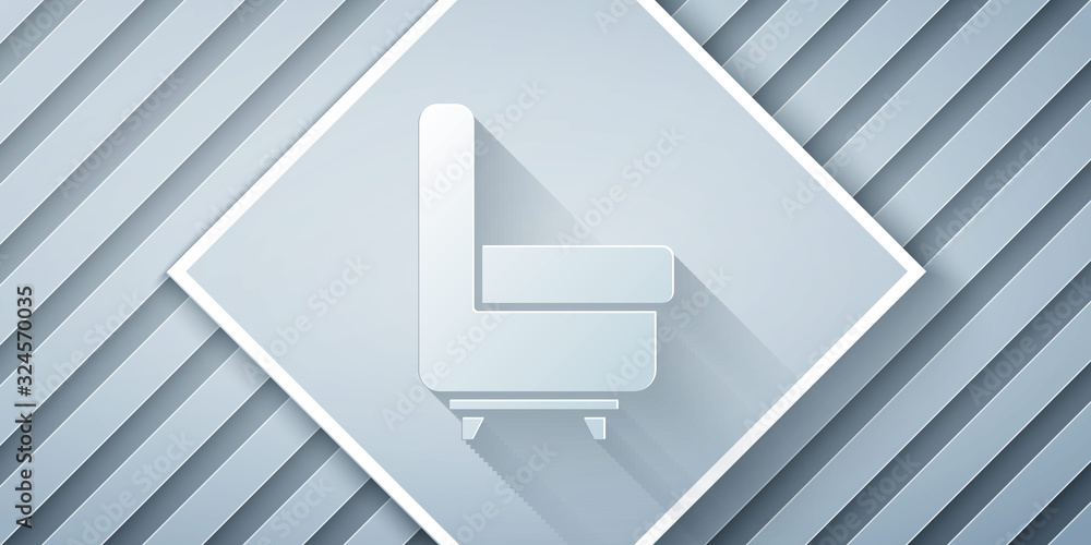 Paper cut Armchair icon isolated on grey background. Paper art style. Vector Illustration