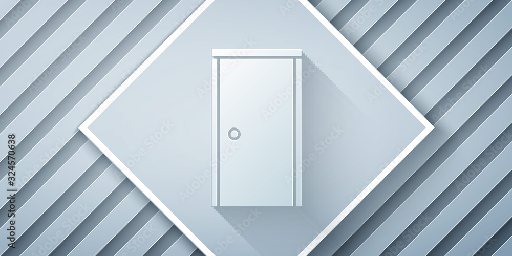 Paper cut Closed door icon isolated on grey background. Paper art style. Vector Illustration