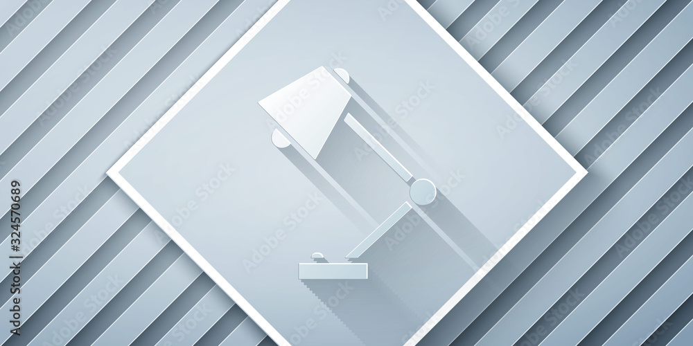 Paper cut Table lamp icon isolated on grey background. Paper art style. Vector Illustration