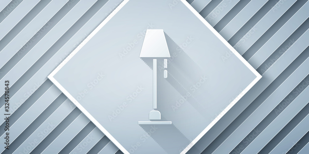 Paper cut Floor lamp icon isolated on grey background. Paper art style. Vector Illustration