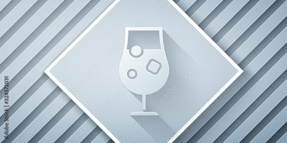 Paper cut Cocktail and alcohol drink icon isolated on grey background. Paper art style. Vector Illus