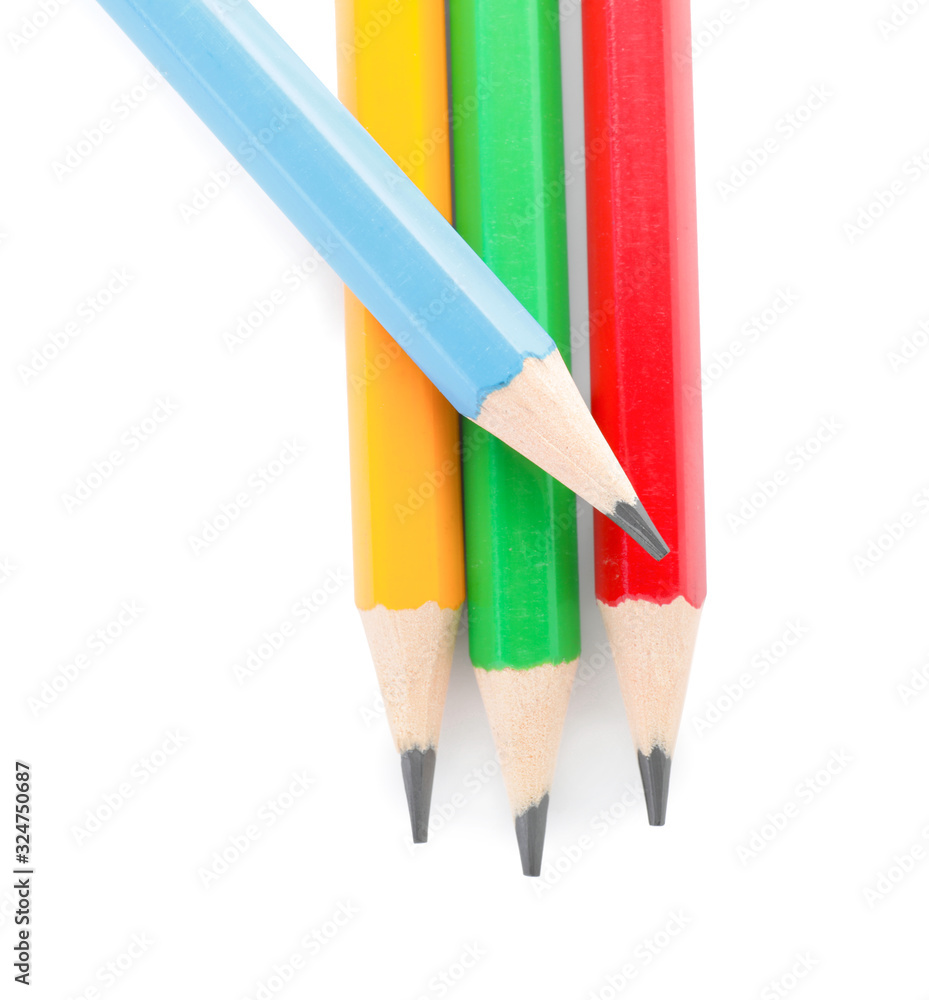 Ordinary pencils on white background