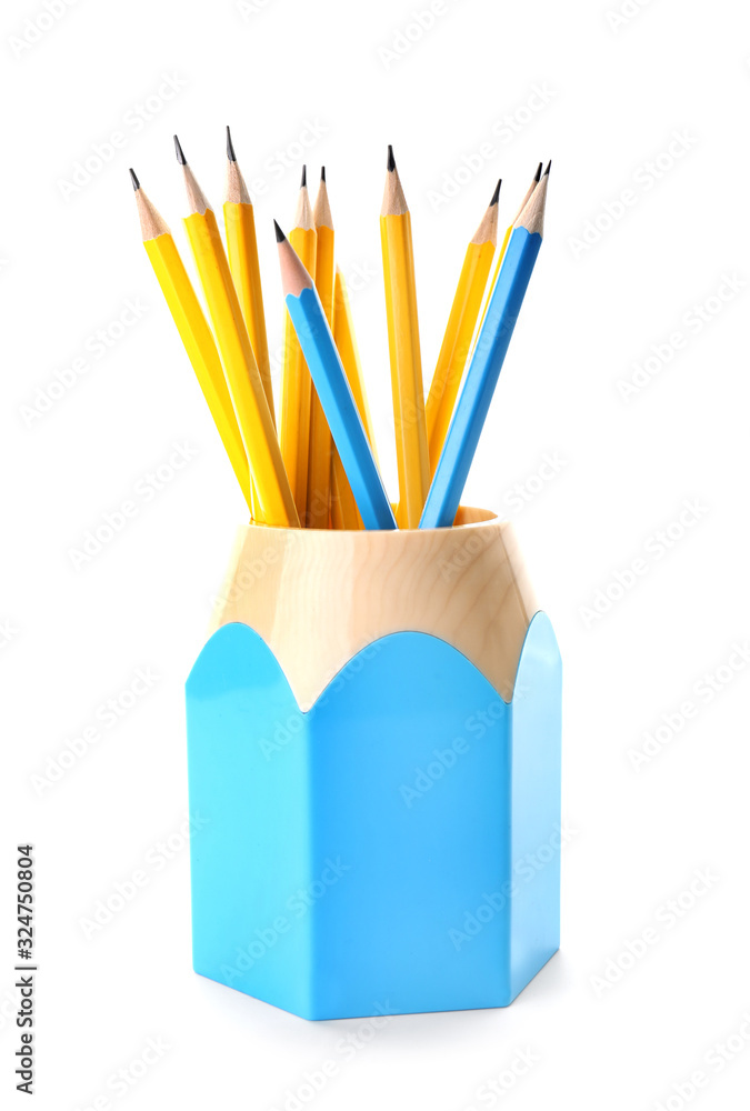 Ordinary pencils on white background