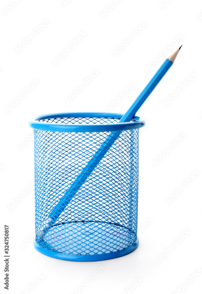 Holder with ordinary pencil on white background