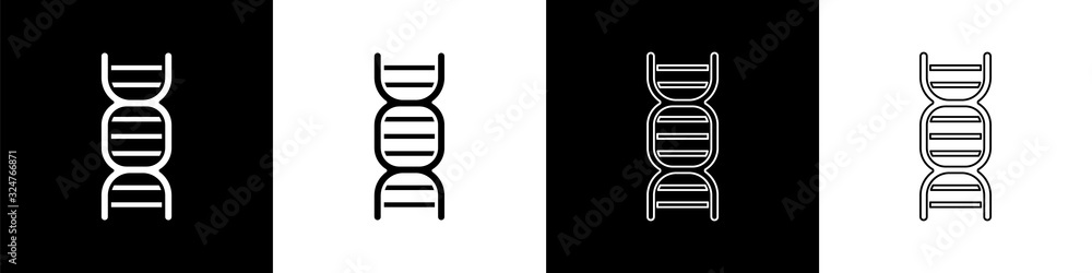 Set DNA symbol icon isolated on black and white background. Vector Illustration