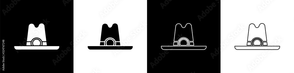 Set Western cowboy hat icon isolated on black and white background. Vector Illustration