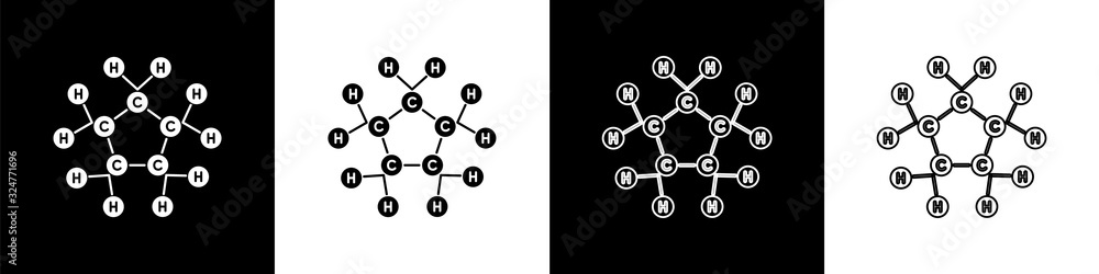 设置在黑白背景上分离的分子油图标。化学中分子的结构。V