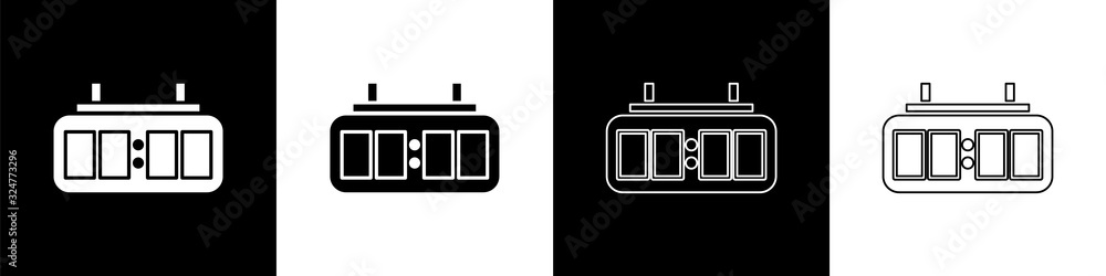 设置运动冰球机械记分板和结果显示图标，隔离在黑白背景上
