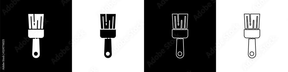 Set Paint brush icon isolated on black and white background. Vector Illustration