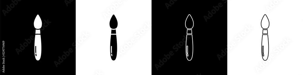 Set Paint brush icon isolated on black and white background. Vector Illustration