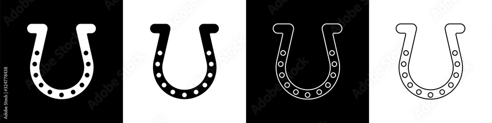 Set Horseshoe icon isolated on black and white background. Vector Illustration