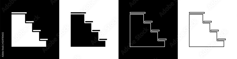 Set Staircase icon isolated on black and white background. Vector Illustration