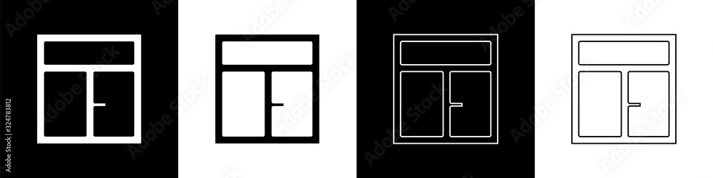 在黑白背景上隔离房间中的窗口图标。矢量图