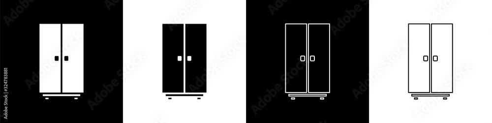 将衣柜图标隔离在黑白背景上。矢量插图