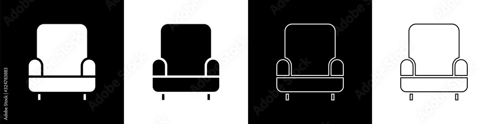 Set Armchair icon isolated on black and white background. Vector Illustration