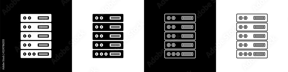 将服务器、数据、Web主机图标隔离在黑白背景上。矢量插图