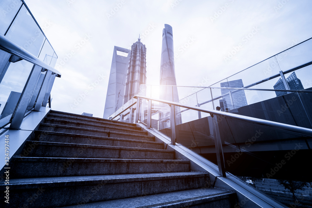 Office building in Lujiazui Business District of Shanghai in blue..