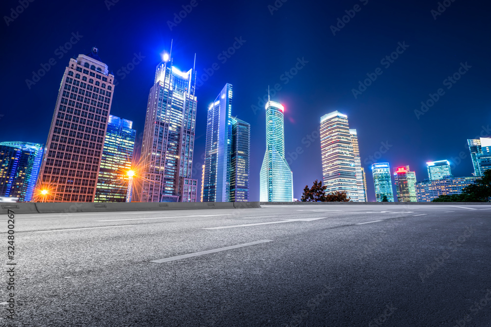 The light trace of modern architecture background in Lujiazui, Shanghai..