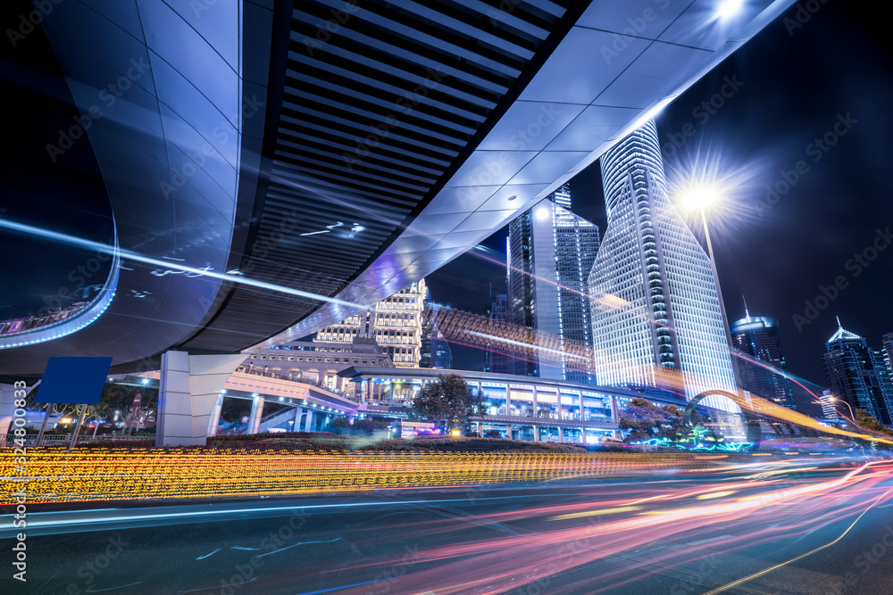 Velocity effect of Lujiazui city night in Shanghai..