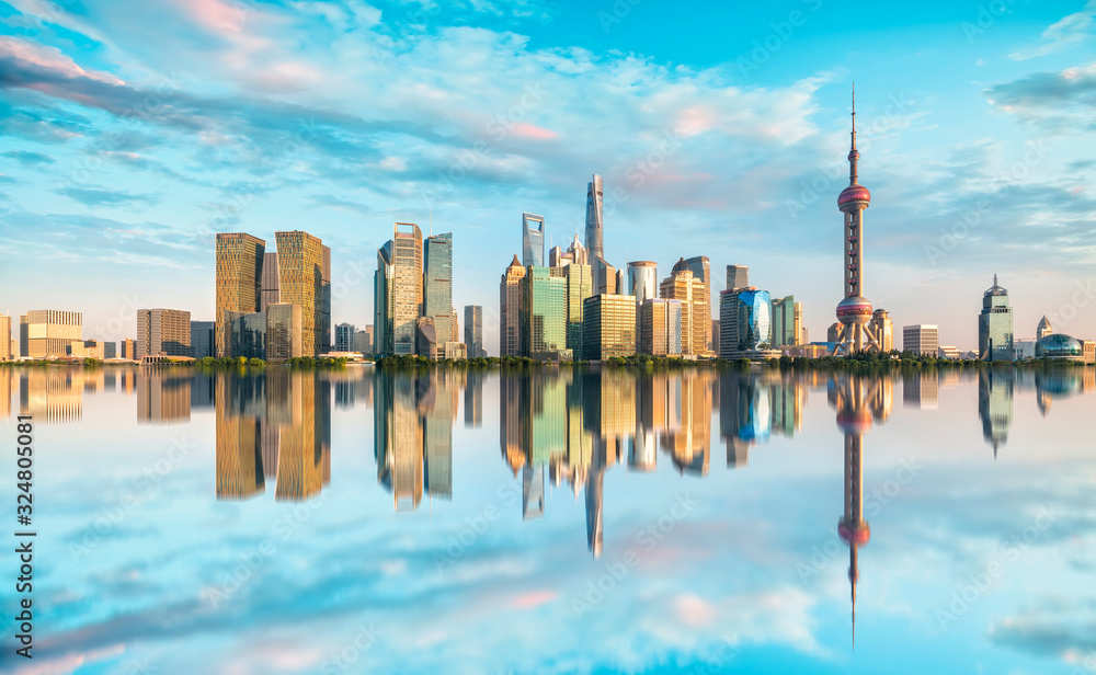 Panoramic view of the skyline of urban architectural landscape in Lujiazui, Shanghai..