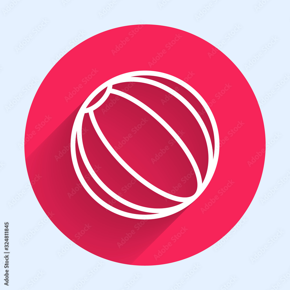 White line Beach ball icon isolated with long shadow. Red circle button. Vector Illustration