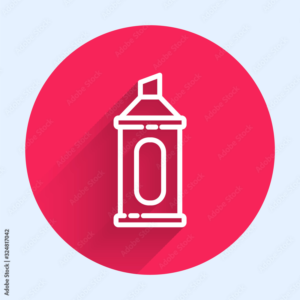 White line Marker pen icon isolated with long shadow. Red circle button. Vector Illustration