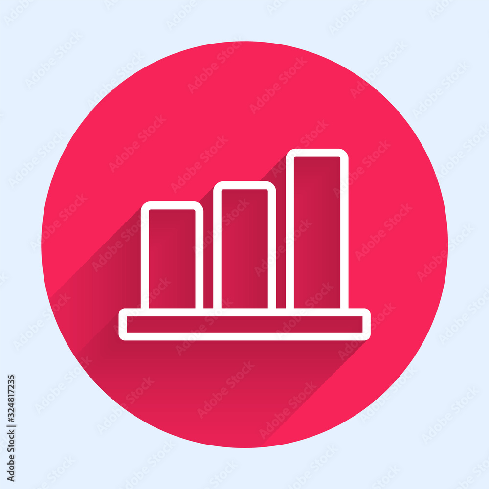 White line Pie chart infographic icon isolated with long shadow. Diagram chart sign. Red circle butt