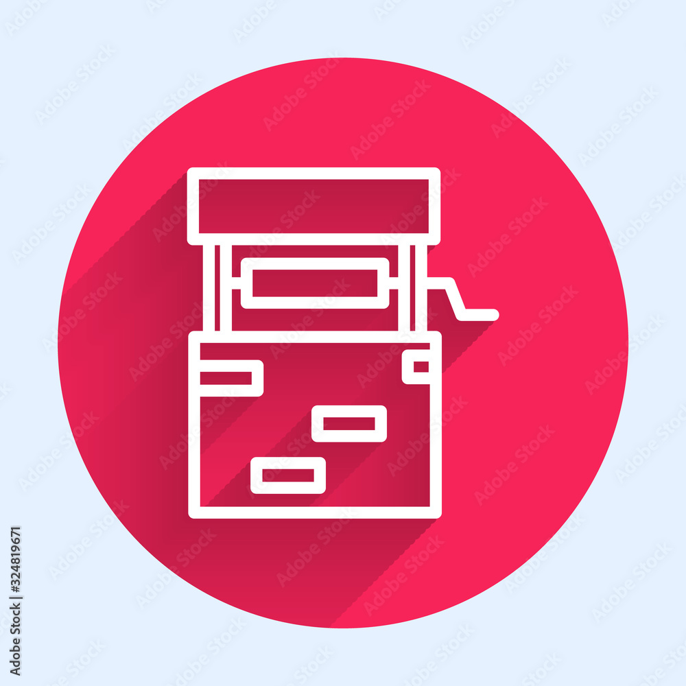 White line Well icon isolated with long shadow. Red circle button. Vector Illustration