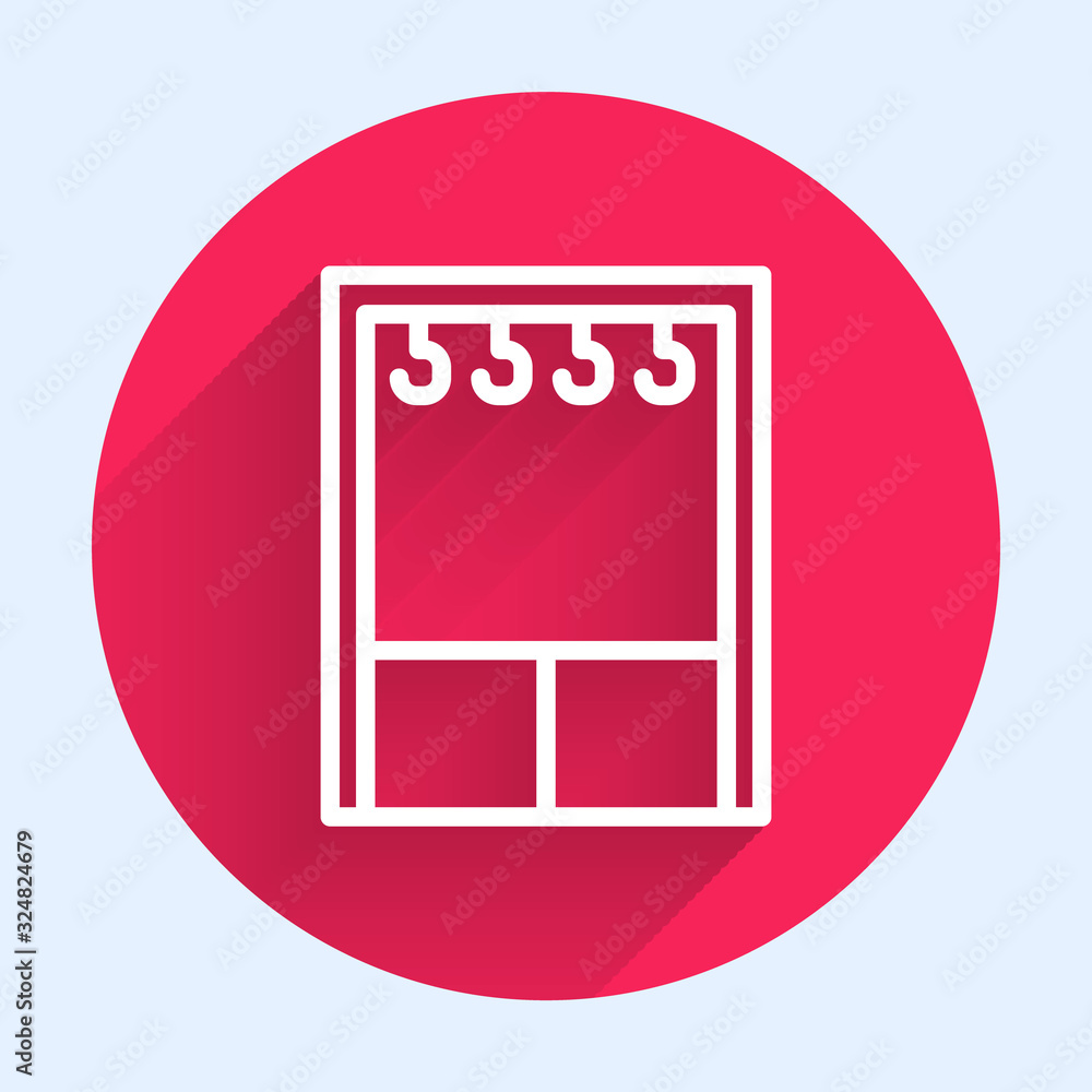 White line Wardrobe icon isolated with long shadow. Red circle button. Vector Illustration