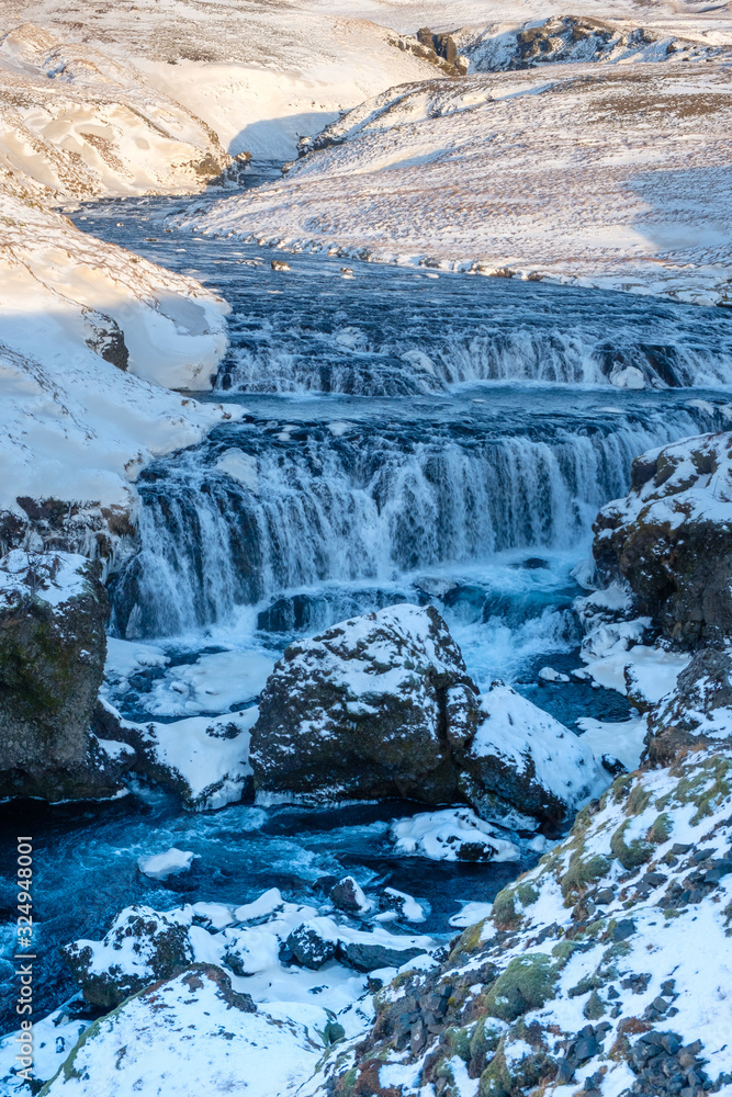 Skógafoss Waterfall in Iceland during winter time