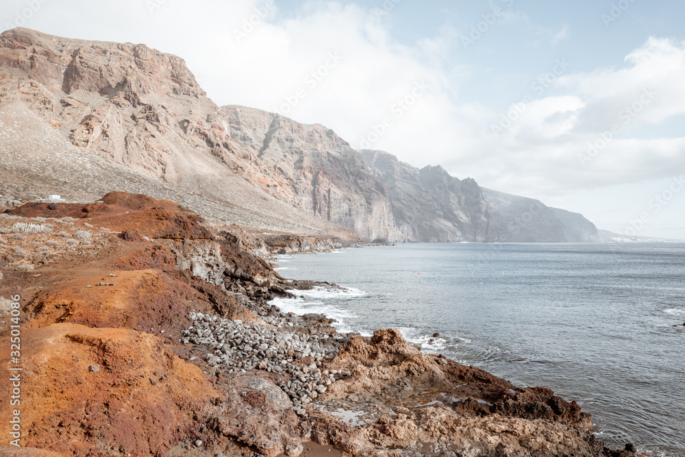 Stunning view of the rocky ocean shore on Tenerife island near the Teno cape, Spain