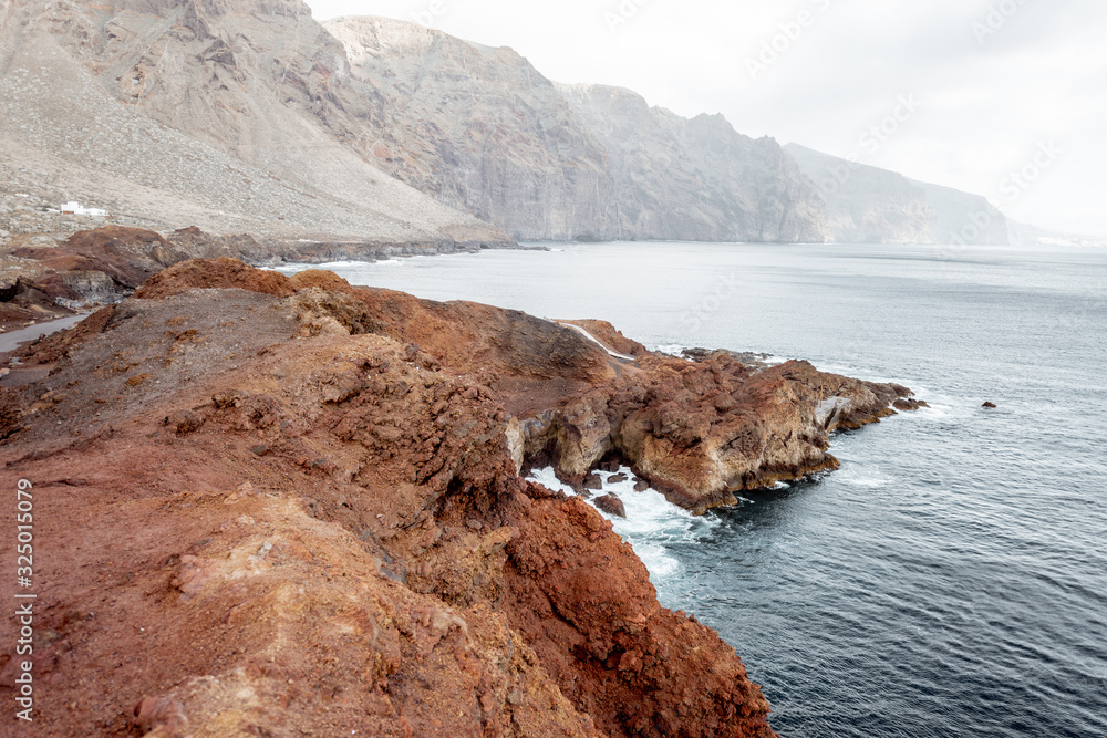 Stunning view of the rocky ocean shore on Tenerife island near the Teno cape, Spain