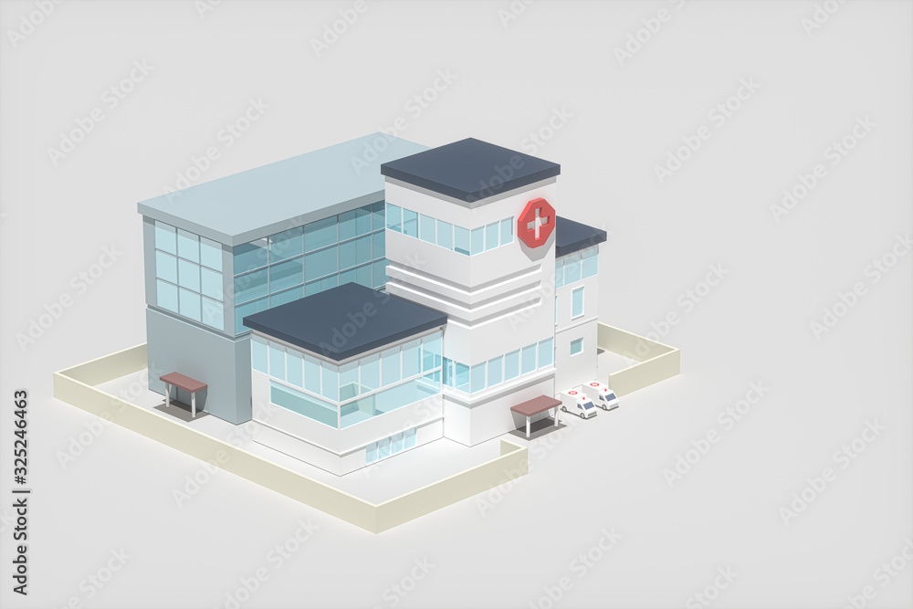 Hospital model with white background,abstract conception,3d rendering.