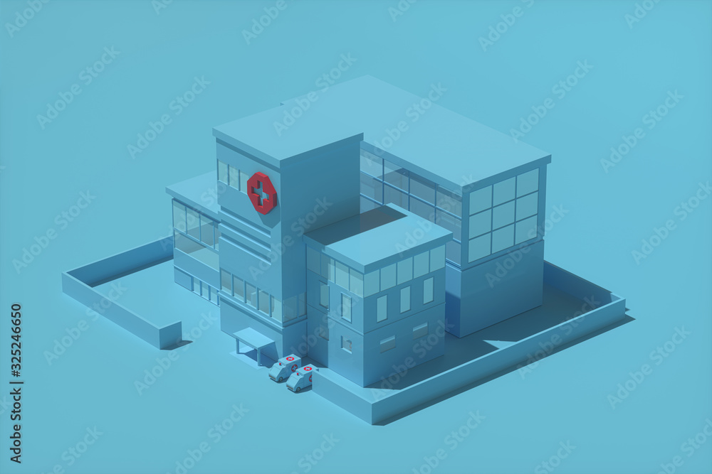 Hospital model with blue background,abstract conception,3d rendering.