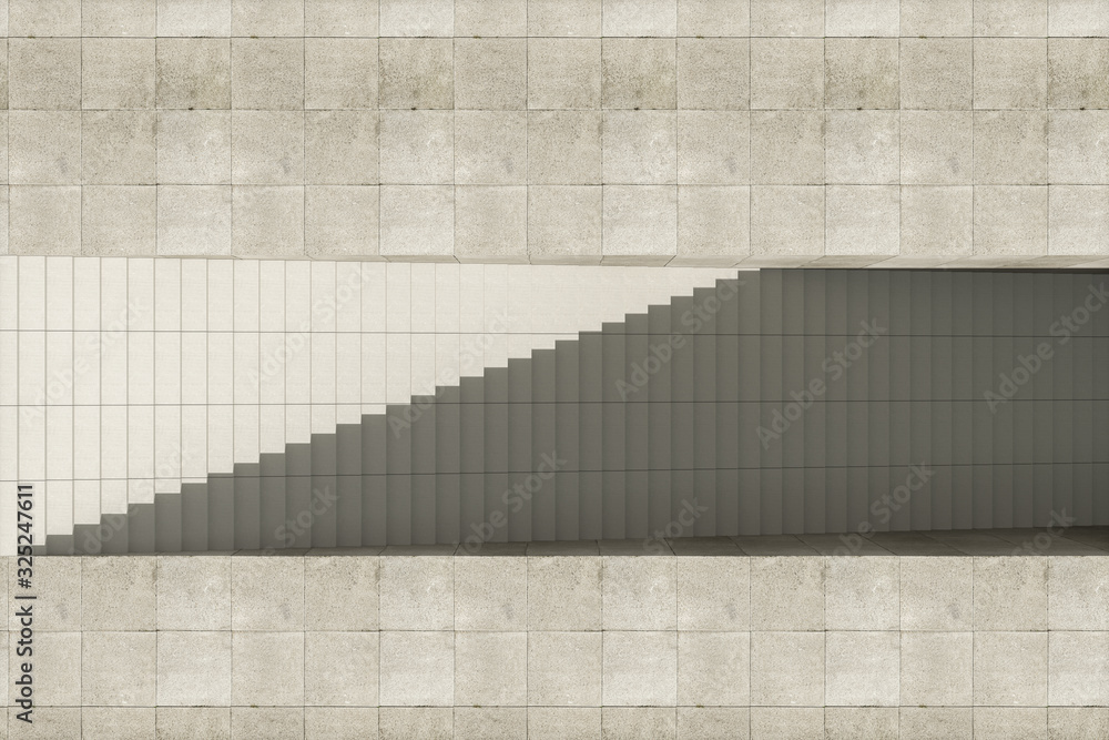 灰色背景的台阶和墙壁，现代建筑，三维渲染。
