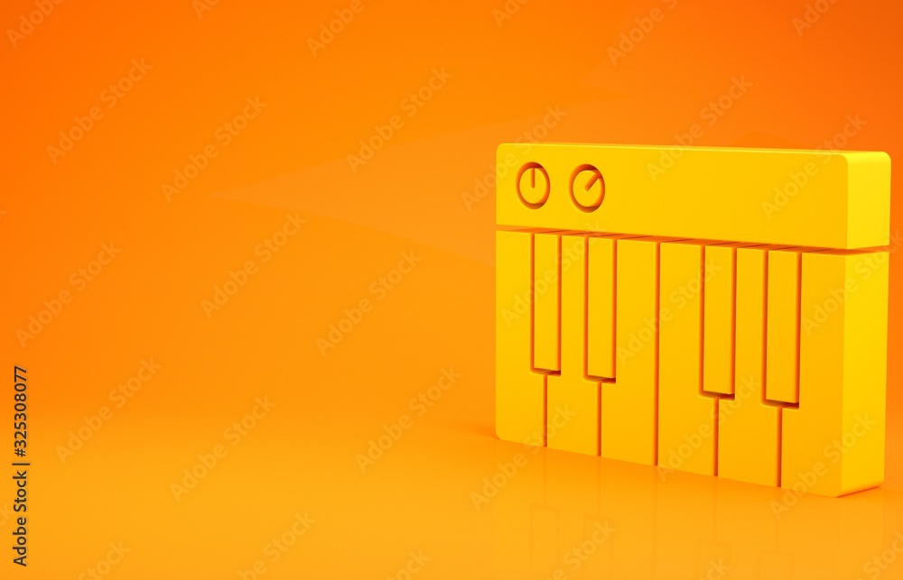 Yellow Music synthesizer icon isolated on orange background. Electronic piano. Minimalism concept. 3