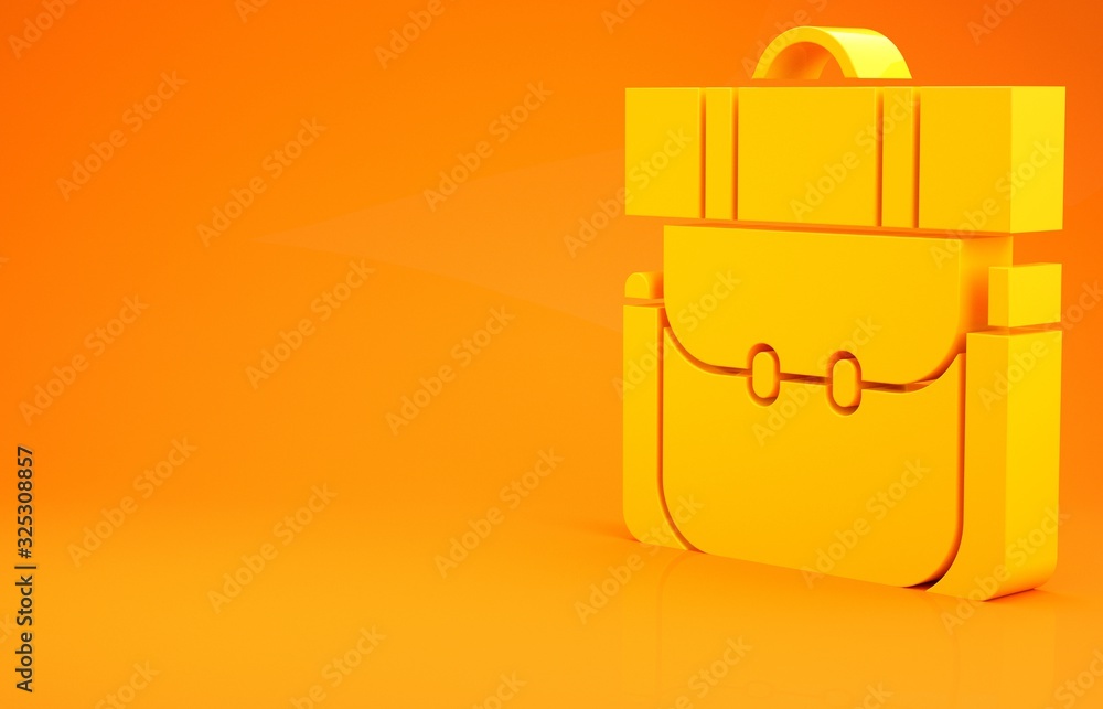 Yellow Hiking backpack icon isolated on orange background. Camping and mountain exploring backpack. 