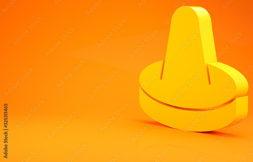 Yellow Mallet and puck for playing air hockey game icon isolated on orange background. Minimalism co