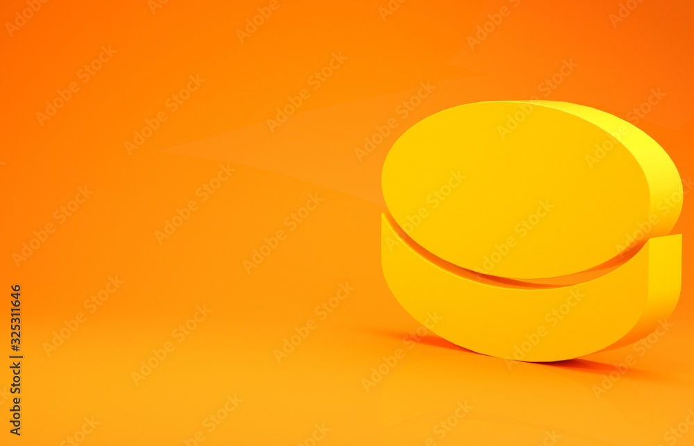 Yellow Hockey puck icon isolated on orange background. Minimalism concept. 3d illustration 3D render