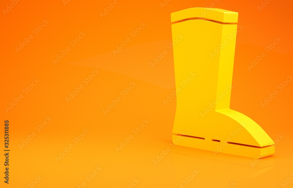 Yellow Waterproof rubber boot icon isolated on orange background. Gumboots for rainy weather, fishin