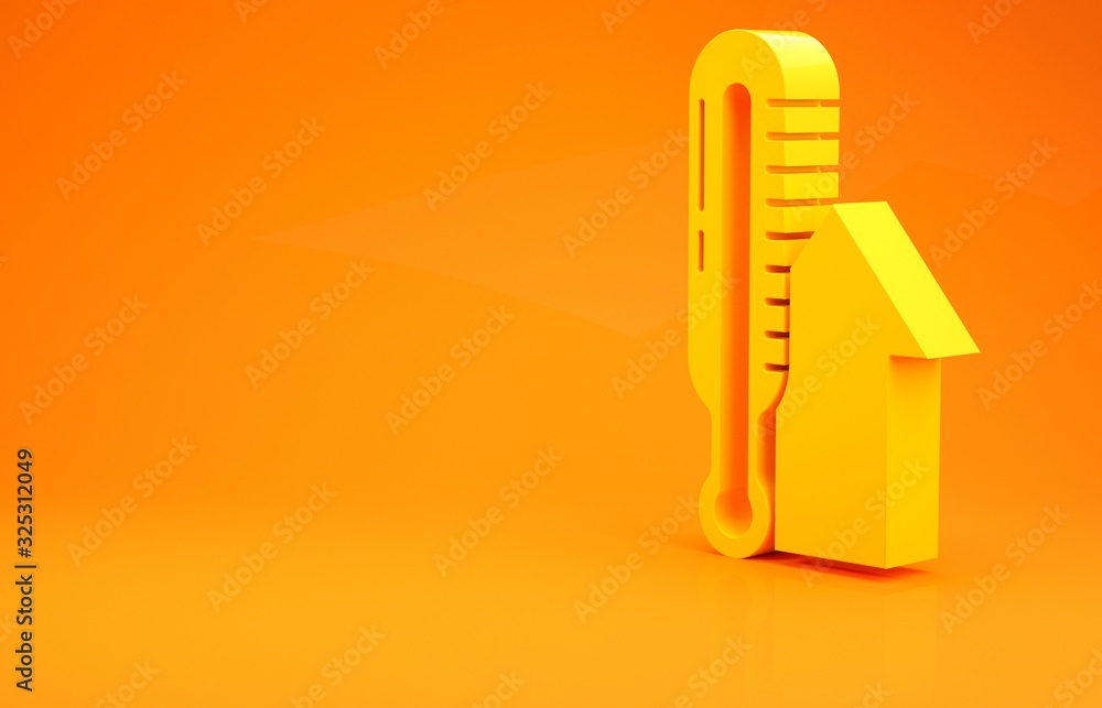 Yellow Meteorology thermometer measuring icon isolated on orange background. Thermometer equipment s