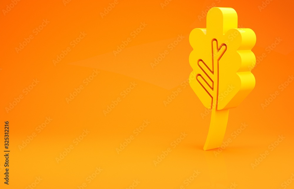 Yellow Leaf icon isolated on orange background. Leaves sign. Fresh natural product symbol. Minimalis