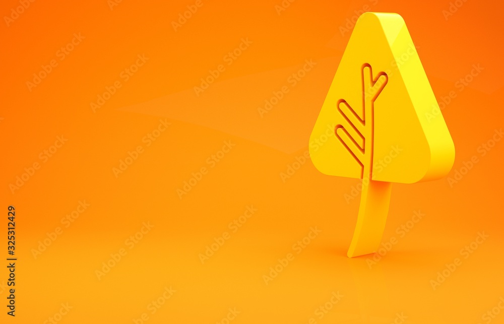 Yellow Leaf icon isolated on orange background. Leaves sign. Fresh natural product symbol. Minimalis