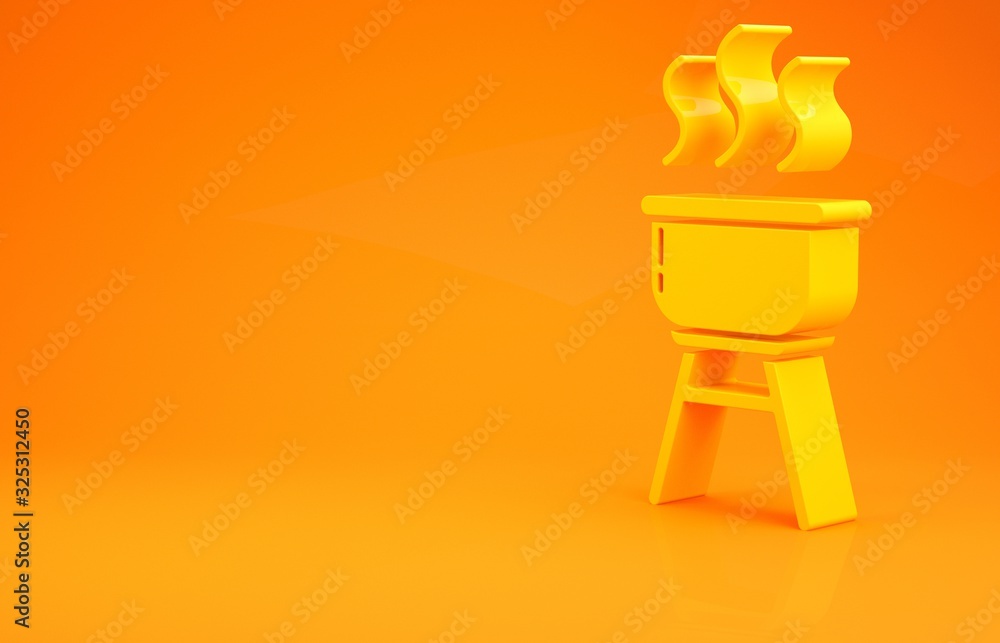 Yellow Barbecue grill icon isolated on orange background. BBQ grill party. Minimalism concept. 3d il