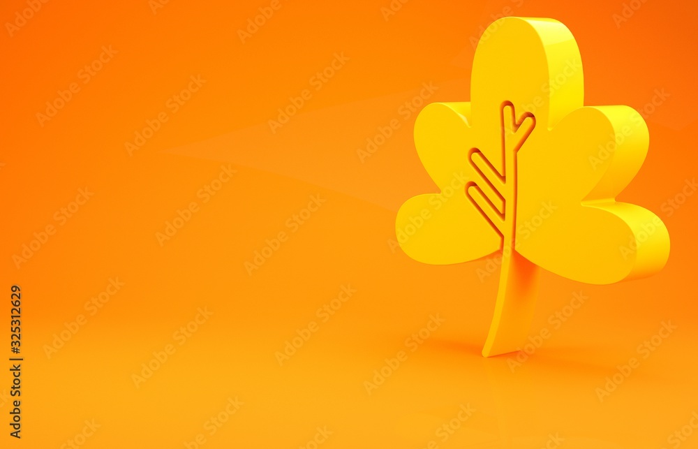 Yellow Leaf icon isolated on orange background. Leaves sign. Fresh natural product symbol. Minimalis