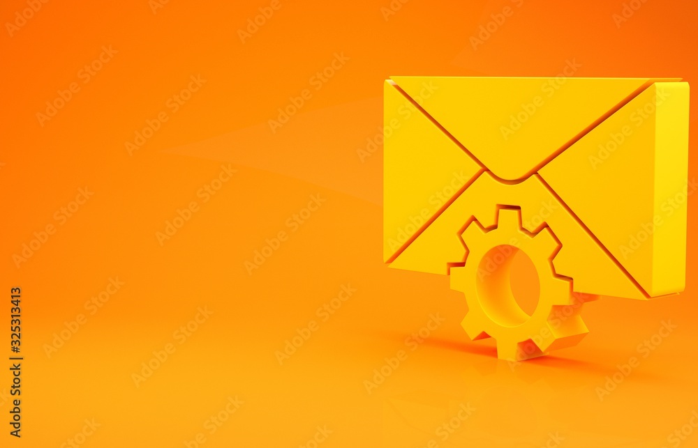 Yellow Envelope setting icon isolated on orange background. Minimalism concept. 3d illustration 3D r