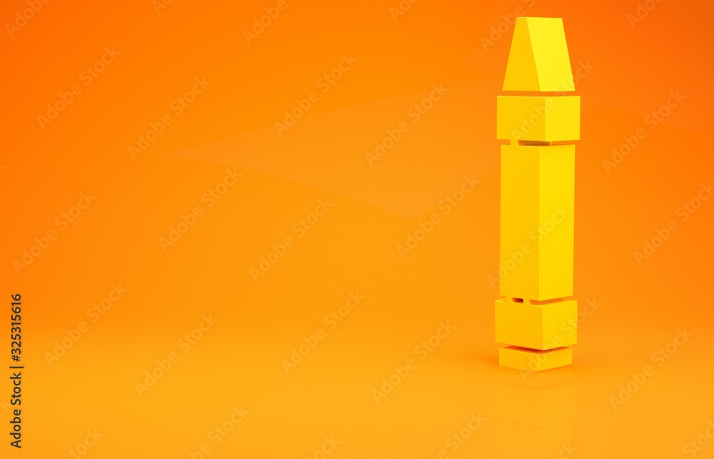 Yellow Wax crayons for drawing icon isolated on orange background. Minimalism concept. 3d illustrati